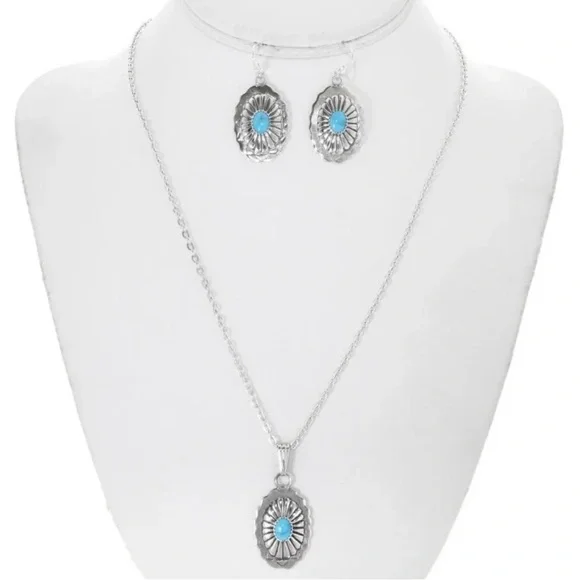 SOLD Authentic Navajo concho necklace & earrings set in sterling silver. - Picture 1 of 5